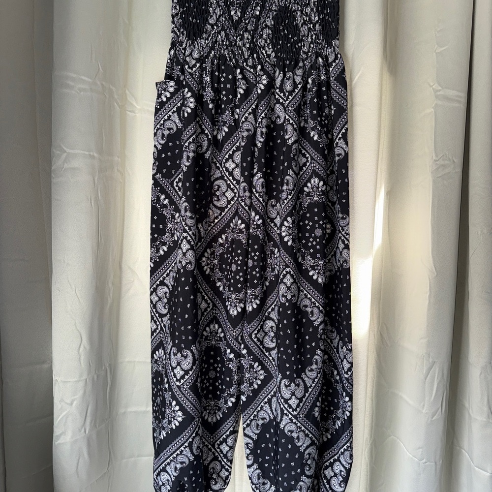 Wide Leg Black and White Geometric Pants
